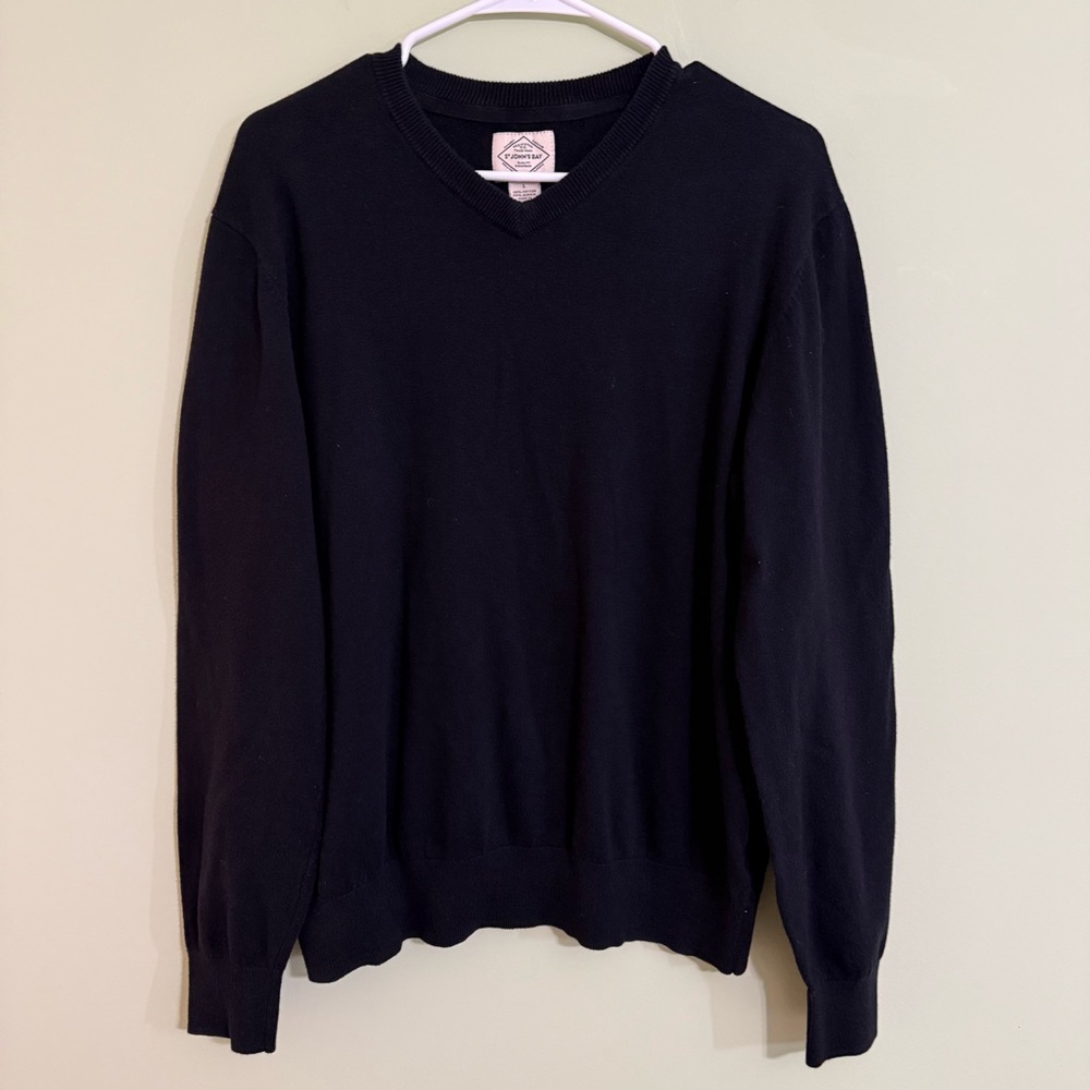 St. John's Bay Black V-Neck Sweater Timeless Knit Design